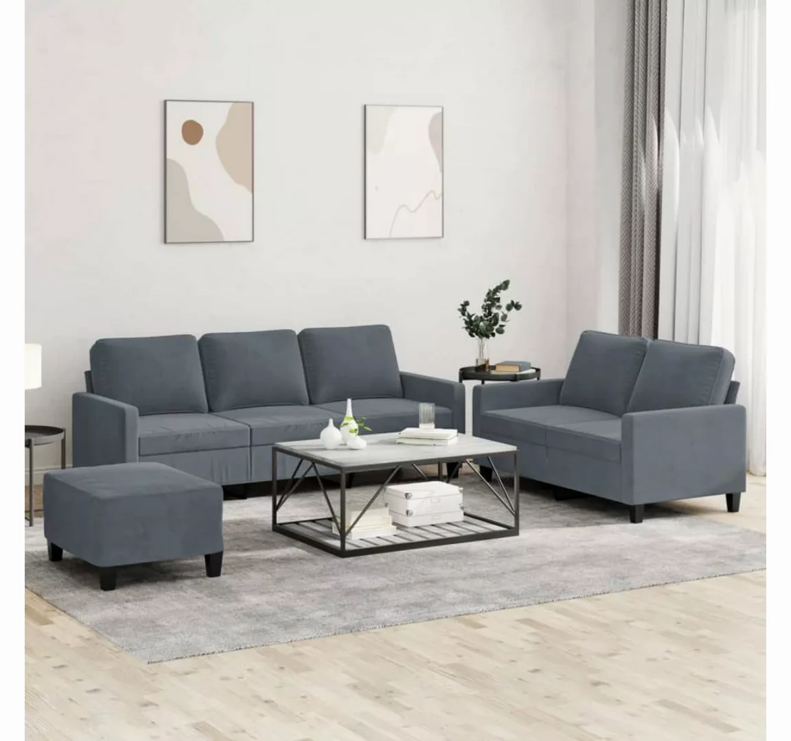 vidaXL Sofa Sofagarnitur Set mit Kissen Samt, 3-tlg., Dunkelgrau günstig online kaufen