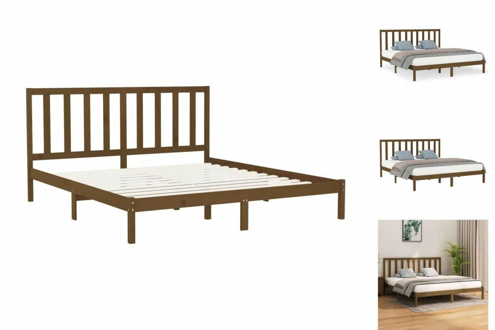 vidaXL Bettgestell Massivholzbett Honigbraun 200x200 cm Bett Bettgestell Do günstig online kaufen