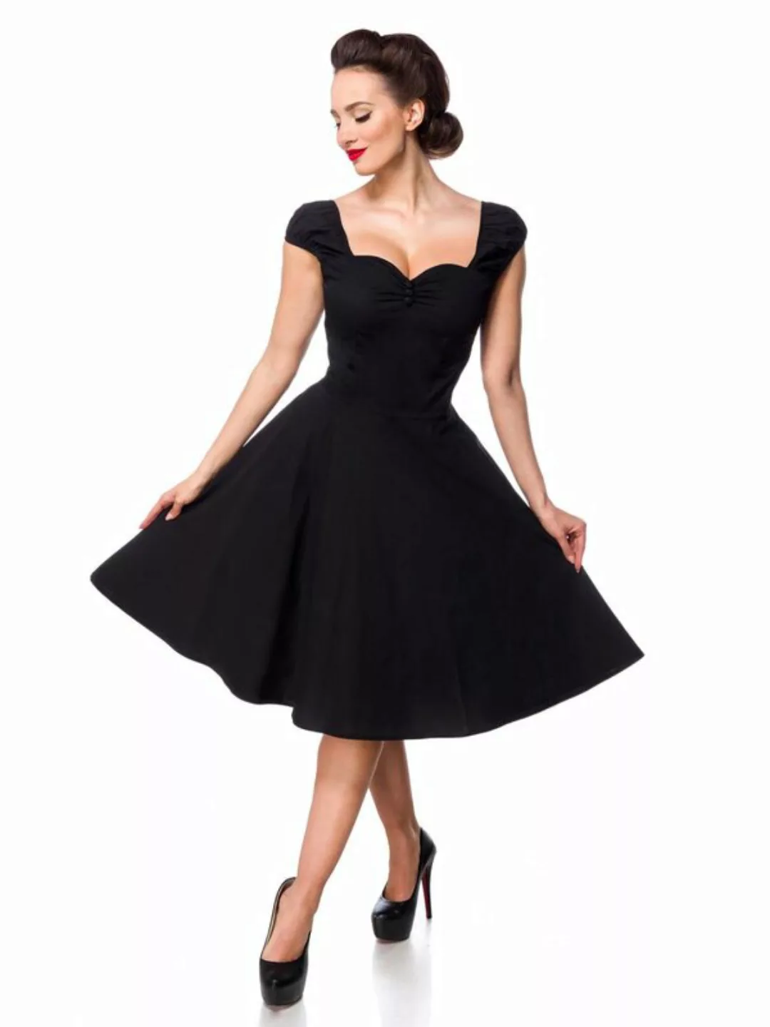 Retro Swingkleid mit Raffungen Schwarz günstig online kaufen