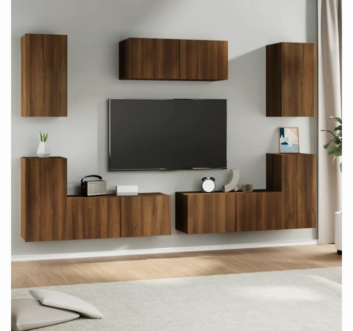 furnicato TV-Schrank 7-tlg. TV-Schrank-Set Braun Eichen-Optik Holzwerkstoff günstig online kaufen