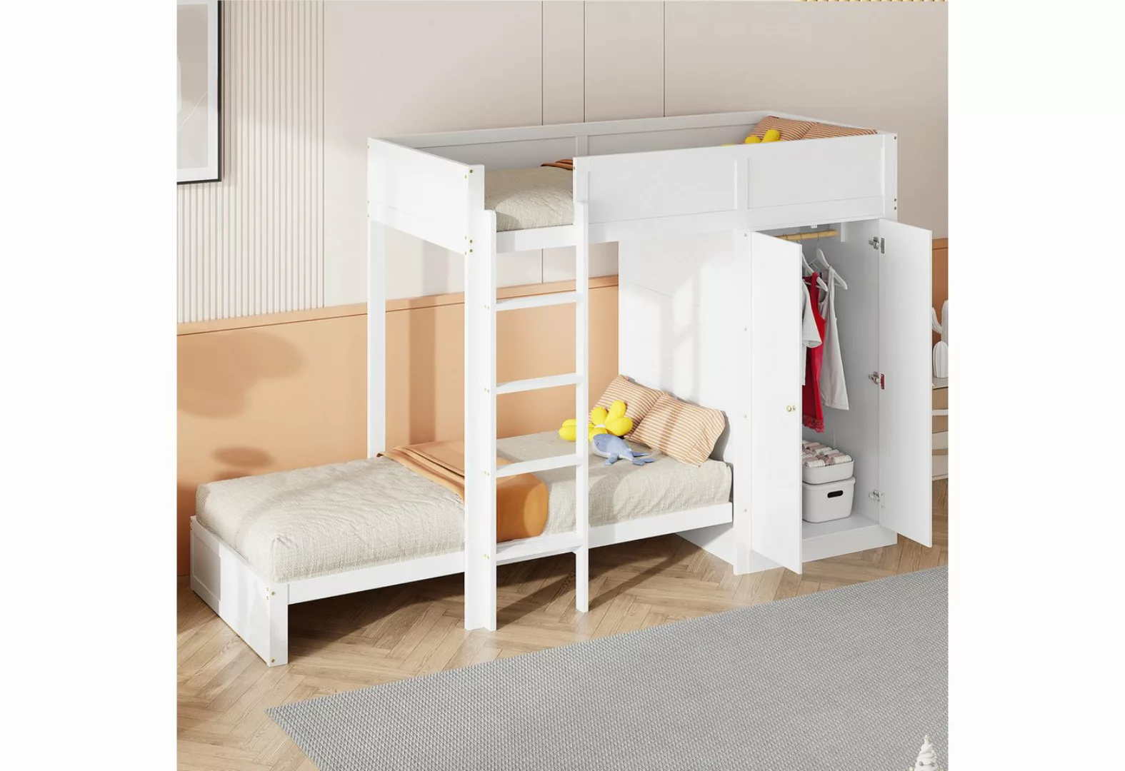 Gotagee Kinderbett Etagenbett 90x200cm Einzelbett mit Kleiderschrank Jugend günstig online kaufen