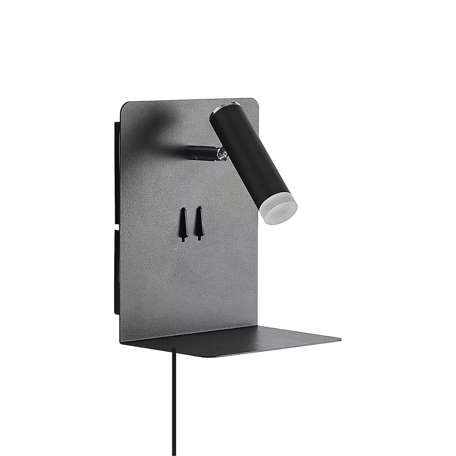 Lucande LED-Wandspot Zavi, schwarz, Stecker, Ablage, USB günstig online kaufen