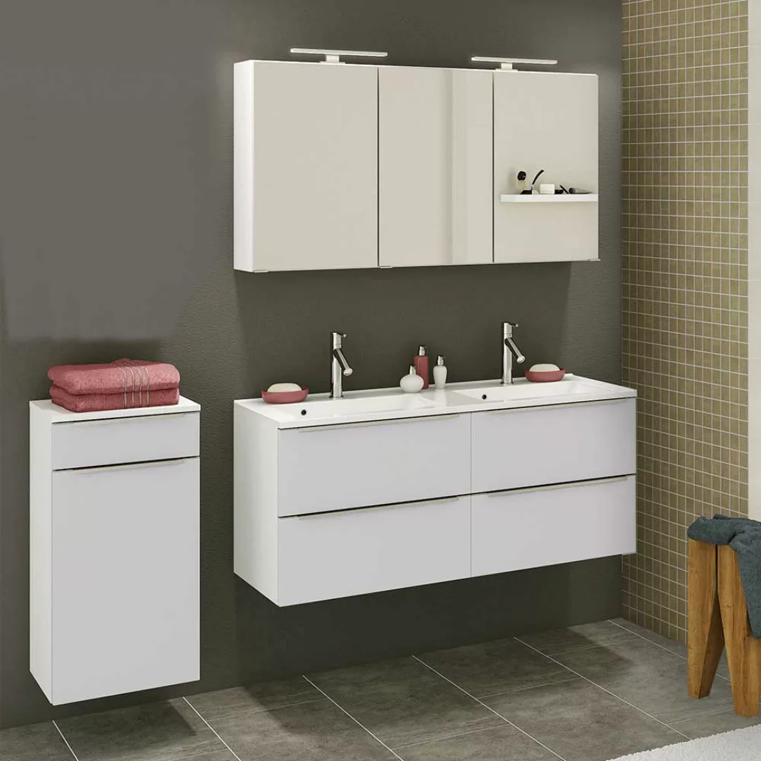 Design Badezimmer Set in Weiß Doppelwaschtisch (dreiteilig) günstig online kaufen