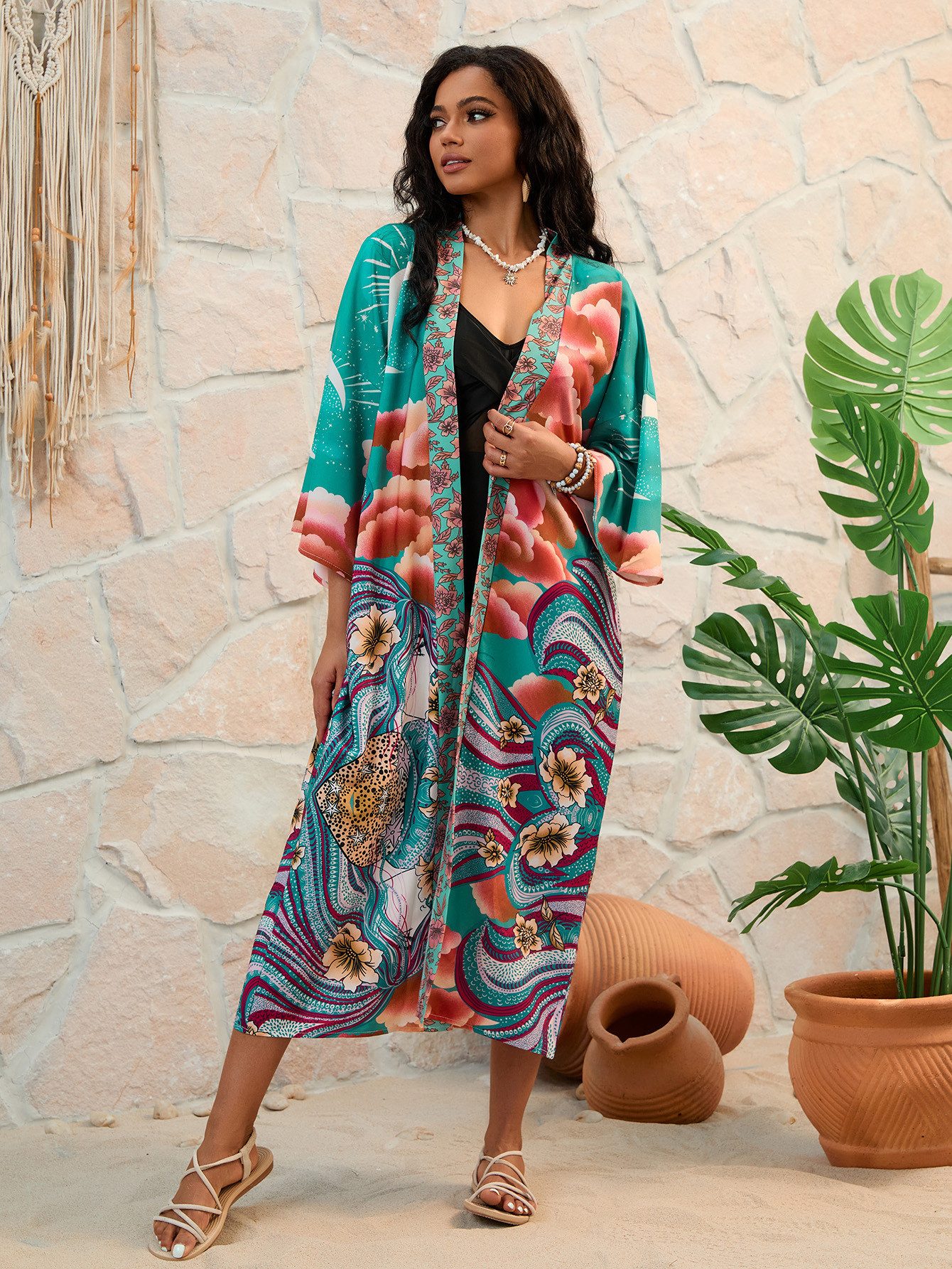 RWEUOQ Strandkleid Strandkimono Damen, lang, offen, günstig online kaufen