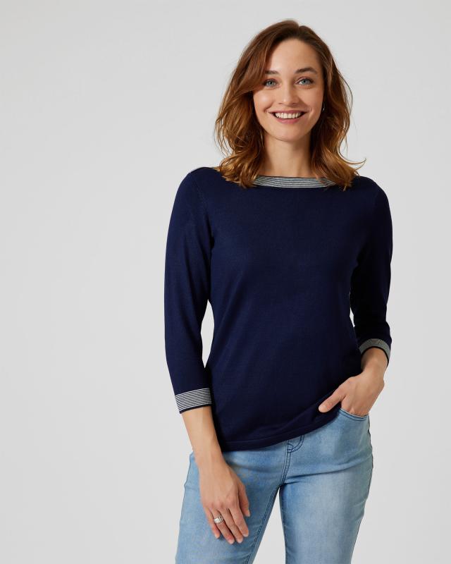Fiora Blue Pullover mit Kontraststreifen günstig online kaufen