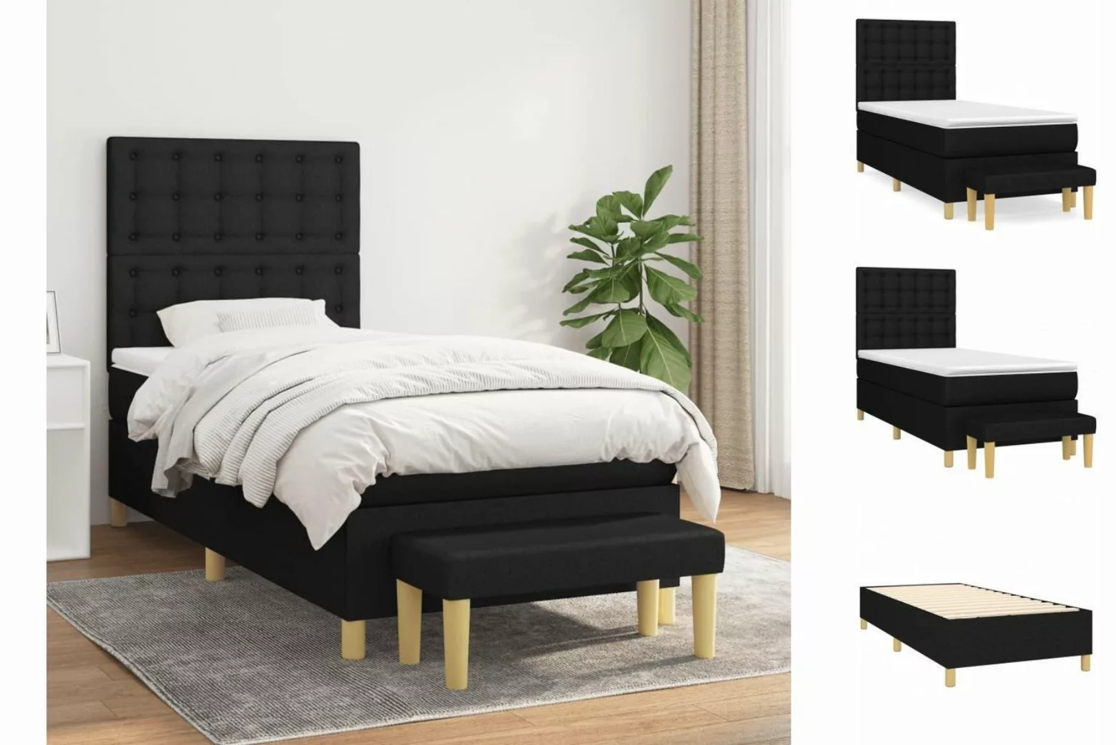 vidaXL Boxspringbett Boxspringbett mit Matratze Schwarz 100x200 cm Stoff Be günstig online kaufen