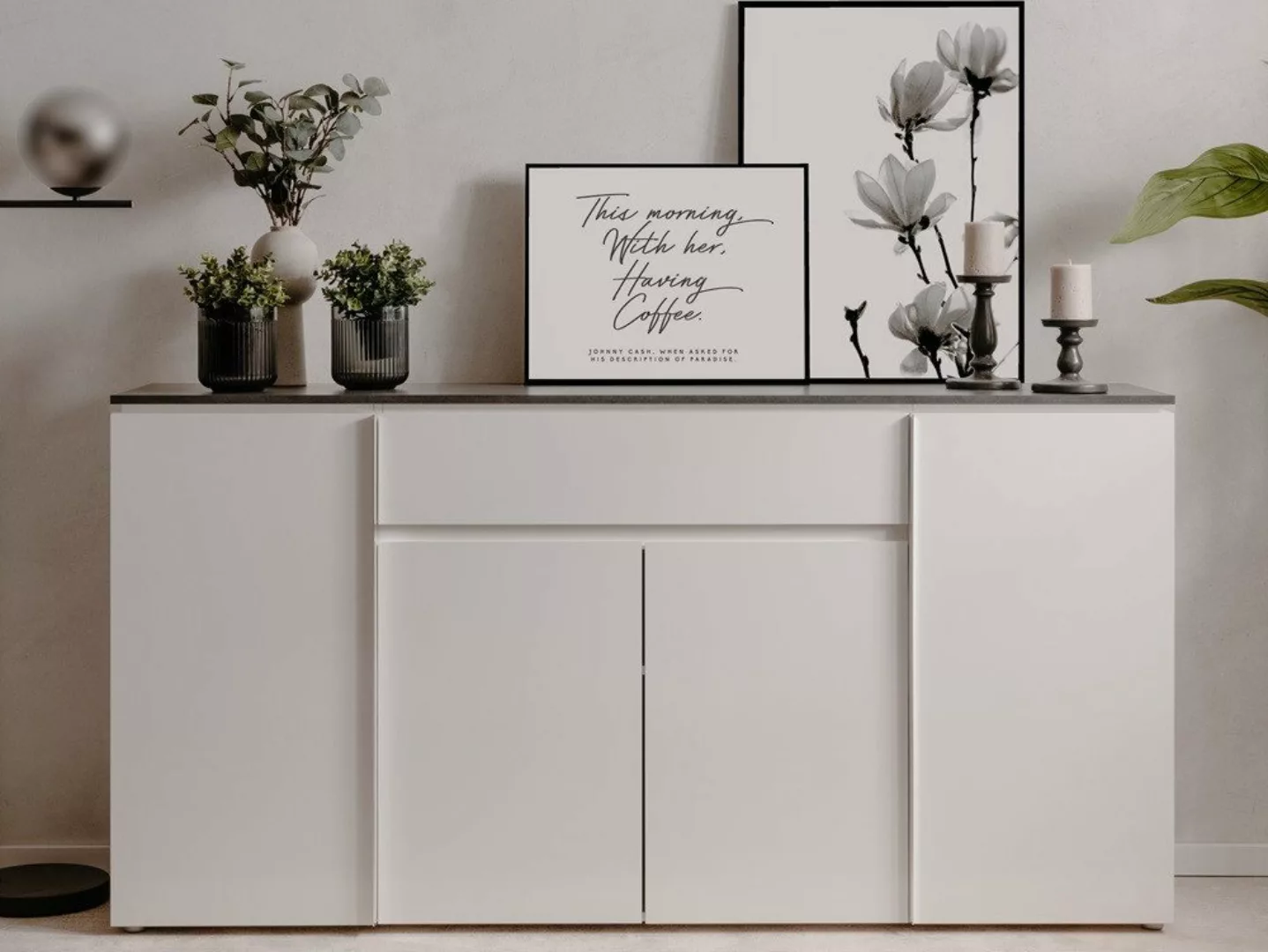 xonox.home Schuhschrank Kommode Sideboard Brest, Matera / Weiß Hochglanz, v günstig online kaufen