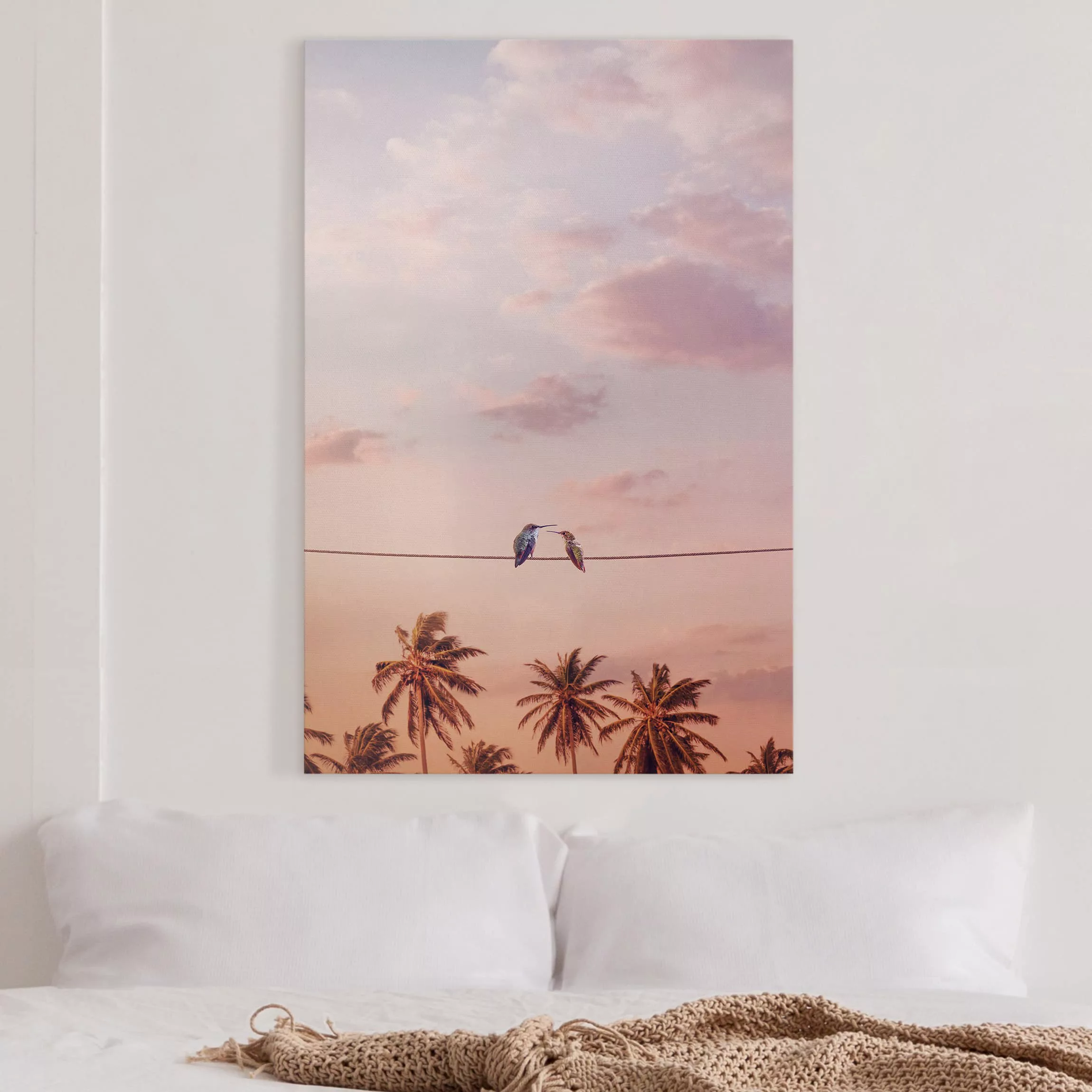 Leinwandbild Tiere - Hochformat Sonnenuntergang mit Kolibris günstig online kaufen