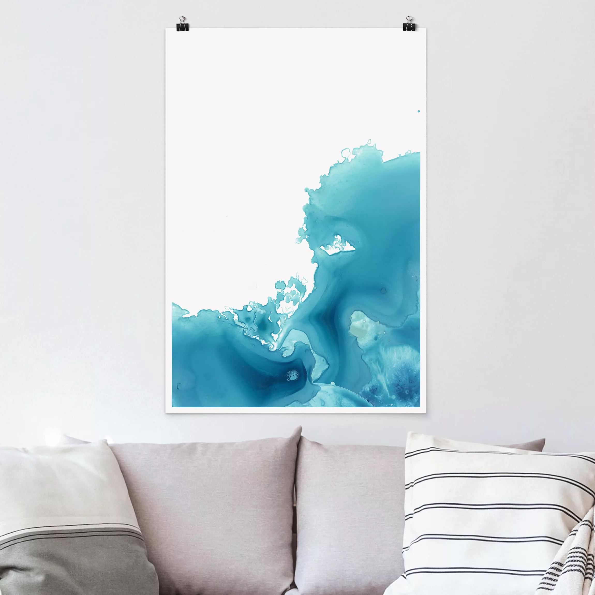 Poster Abstrakt - Hochformat Welle Aquarell Türkis II günstig online kaufen