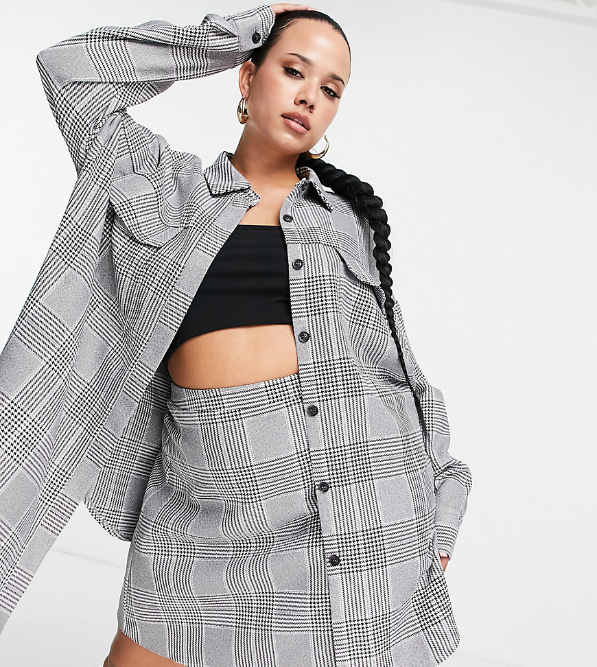 ASOS DESIGN Curve – Hemdjacke in Schwarzweiß kariert, Kombiteil-Mehrfarbig günstig online kaufen