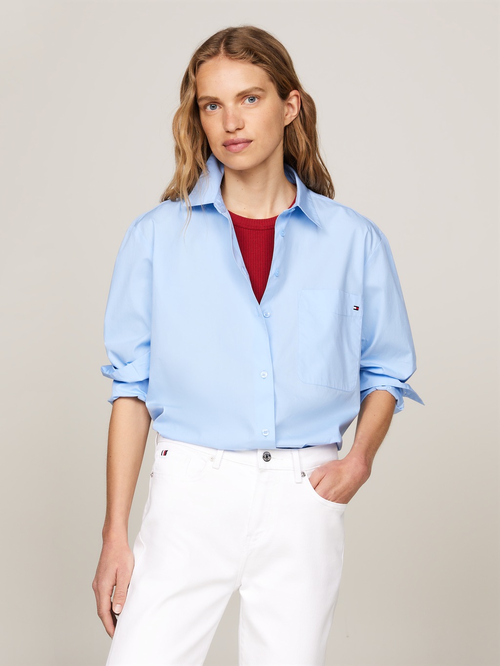 Tommy Hilfiger Hemdbluse "SOLID COTTON EASY FIT SHIRT", mit Brusttasche günstig online kaufen