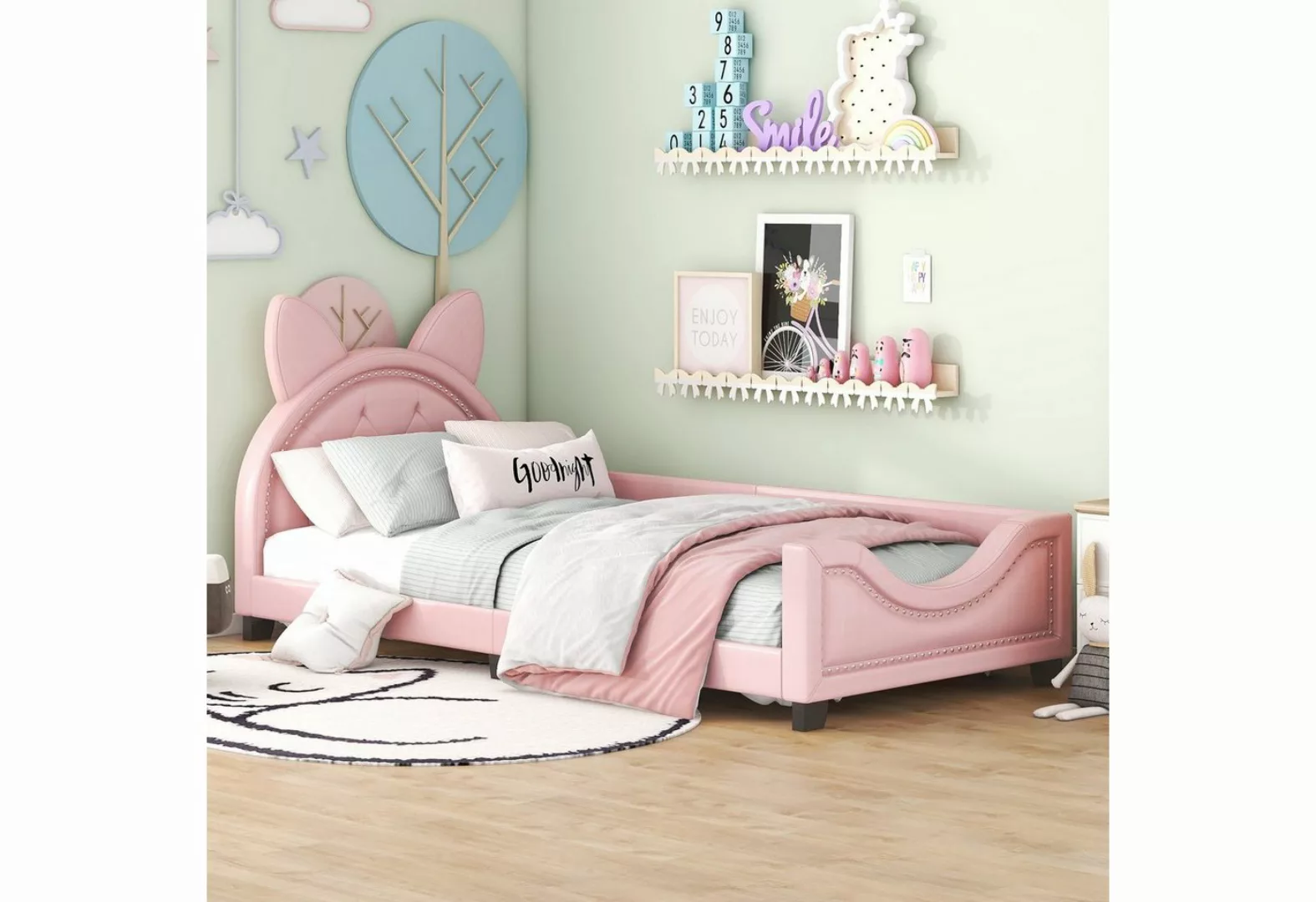 BlingBin Einzelbett Kinderbett 90×200cm (1-tlg., Form von Karton-Ohren, Ros günstig online kaufen