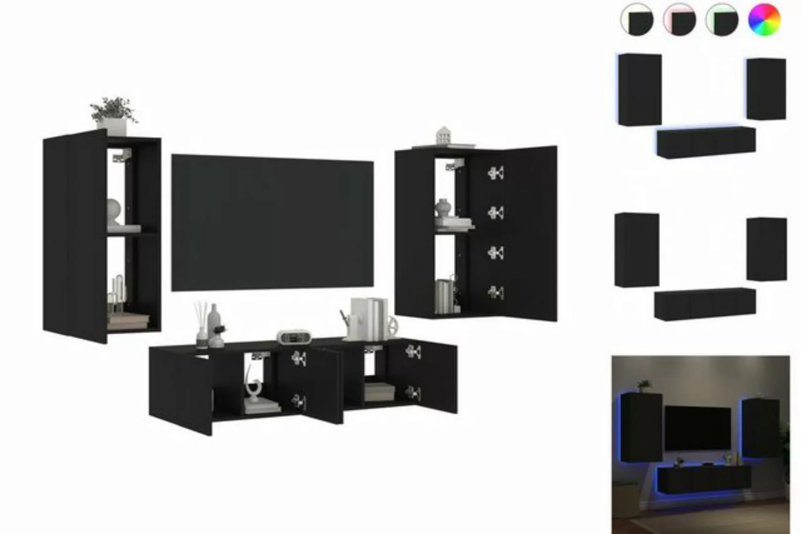 vidaXL TV-Schrank 4-tlg Wohnwand mit LED-Beleuchtung Schwarz Spanplatte günstig online kaufen