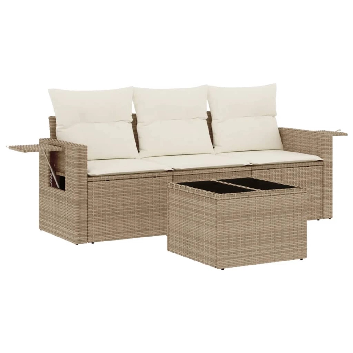 vidaXL 4-Tlg Garten-Sofagarnitur mit Kissen Beige Poly Rattan 3252205 günstig online kaufen