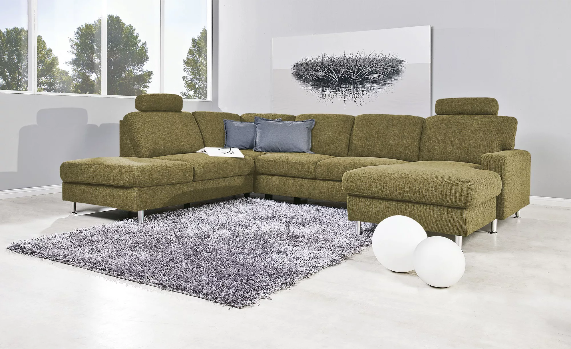 meinSofa Wohnlandschaft Webstoff Jana ¦ grün ¦ Maße (cm): B: 305 H: 85 T: 2 günstig online kaufen