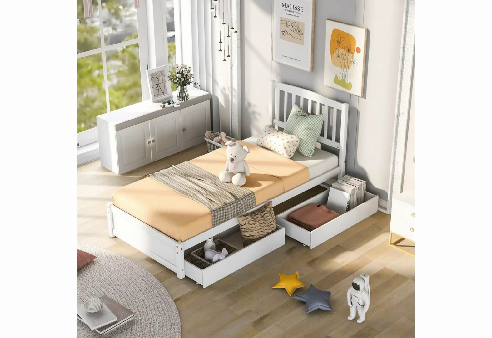 Celya Einzelbett Holzbett, Einzelbett 90x200cm, 2 Schubladen und Kopfteil, günstig online kaufen