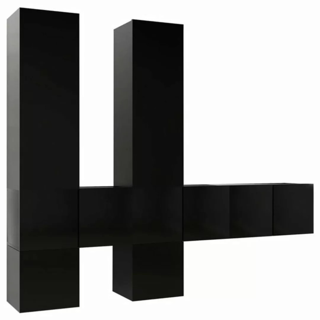 furnicato TV-Schrank 7-tlg. TV-Schrank-Set Schwarz Holzwerkstoff (7-St) günstig online kaufen