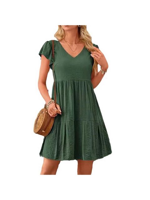 KIKI Sommerkleid Damen Kleider Freizeit Sommerkleid V-Ausschnitt Rüschen Kl günstig online kaufen