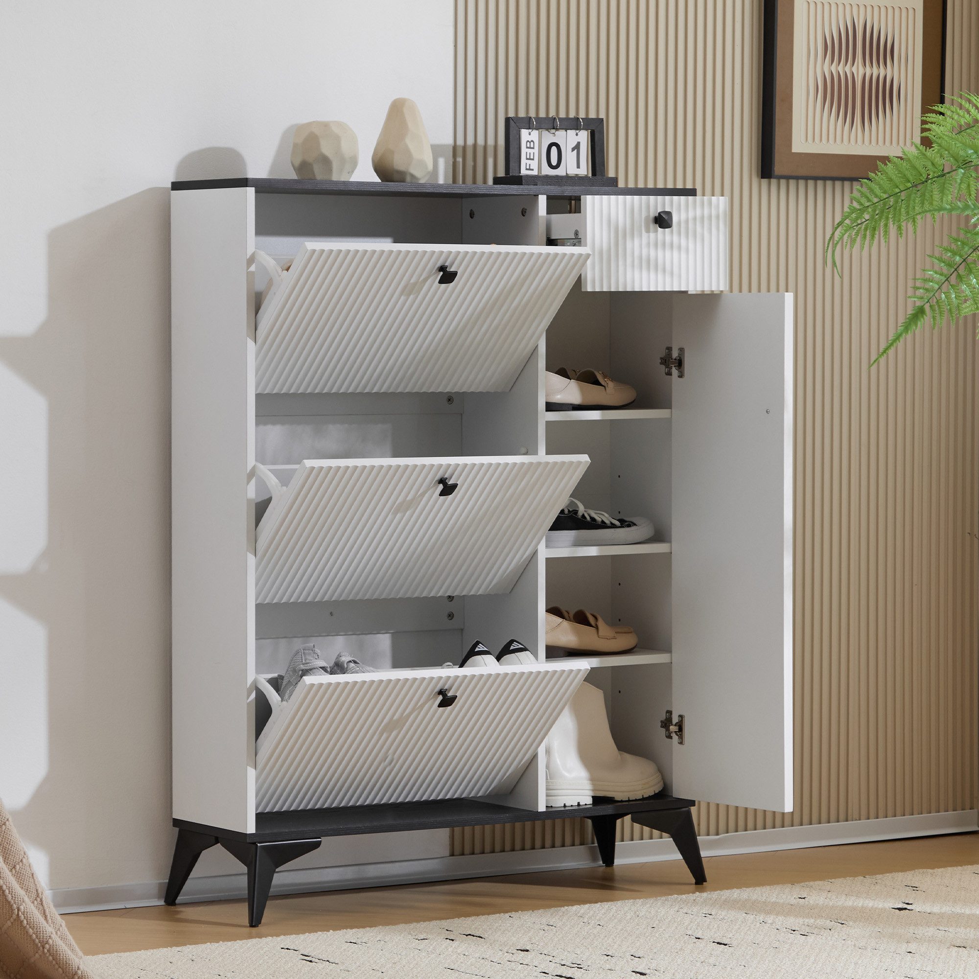 Merax Schuhschrank mit 3 Klappen Schuhregal günstig online kaufen