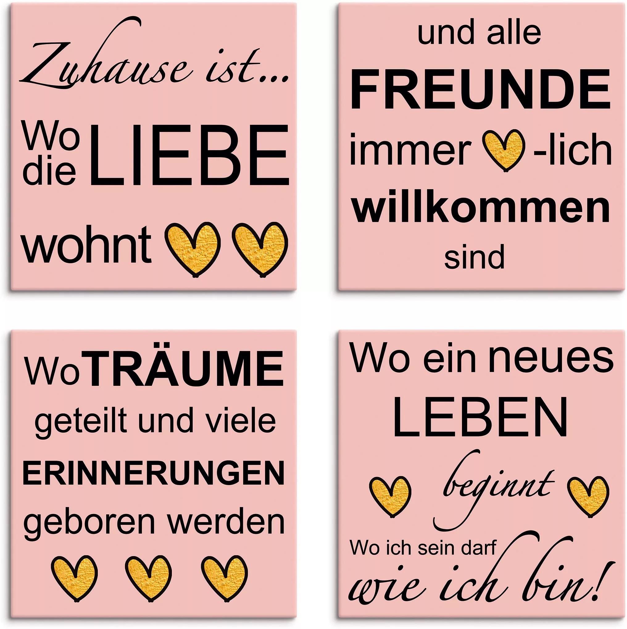 Artland Leinwandbild »Wo die Liebe wohnt«, Sprüche & Texte, (4 St.), 4er Se günstig online kaufen