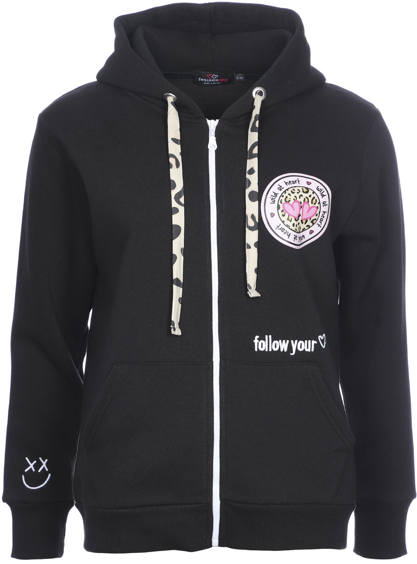 Zwillingsherz Kapuzensweatjacke, Leo-Details, Langarm, Reißverschluss, Baum günstig online kaufen
