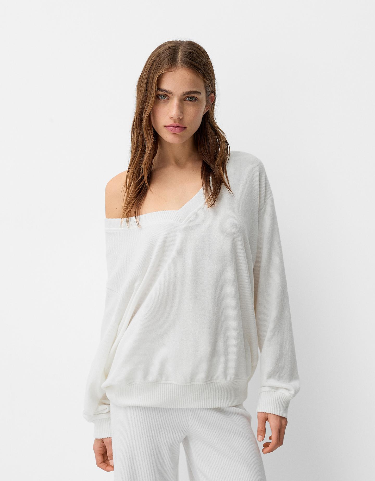 Bershka Soft-Touch-Pullover Im Oversize-Fit Mit V-Ausschnitt Damen Xs Rohwe günstig online kaufen