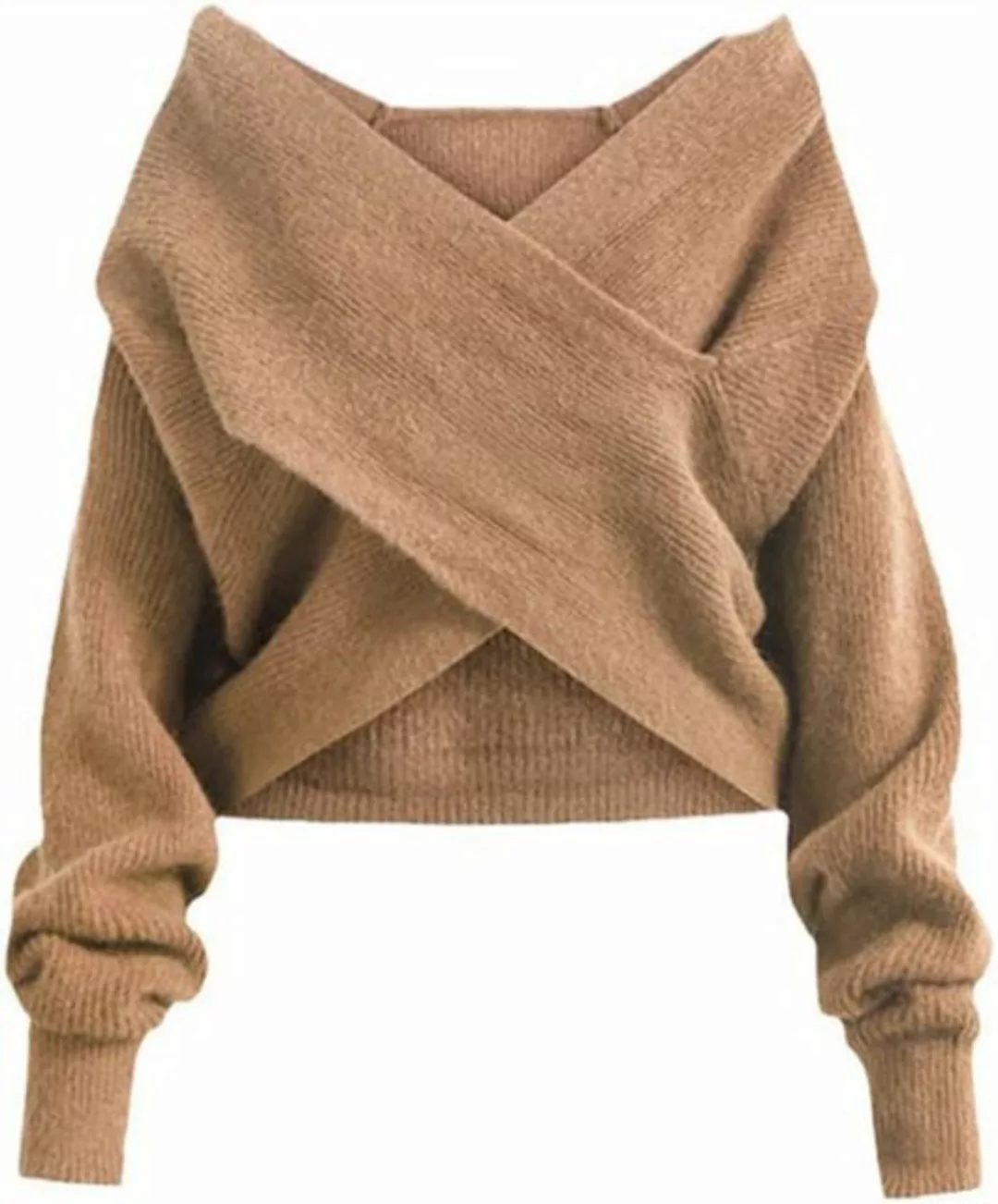 RUZU UG Strickpullover Damen Herbst Set Damen Relaxed Cross Sweater günstig online kaufen