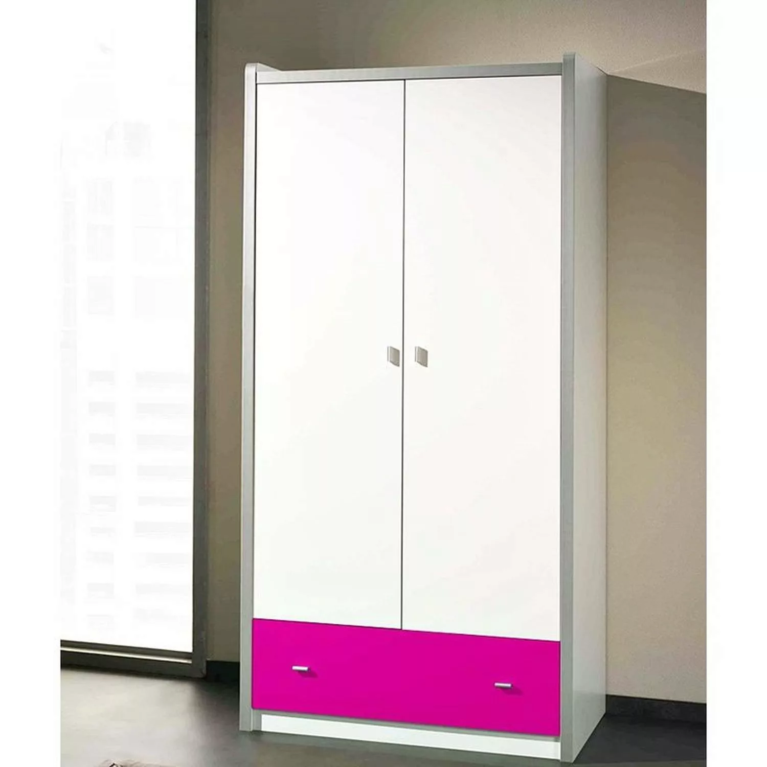 Kleiderschrank BONNY-12, 2-trg., 100cm, Weiß Fuchsia günstig online kaufen