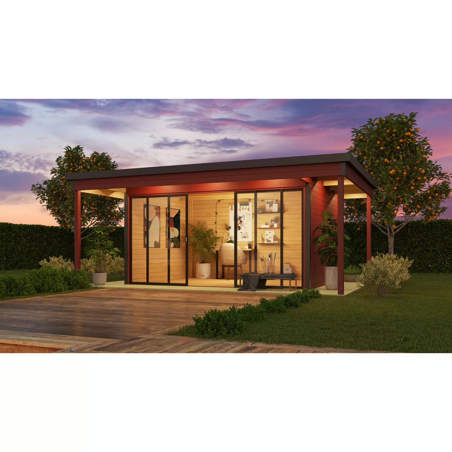 Lasita Maja Gartenhaus Domeo 4 Loggia Schwedenrot 578 cm x 402 cm günstig online kaufen