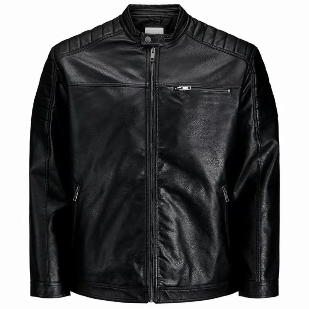 Jack & Jones Lederjacke Übergrößen Herren Biker-Style Jacke Lederoptik schw günstig online kaufen