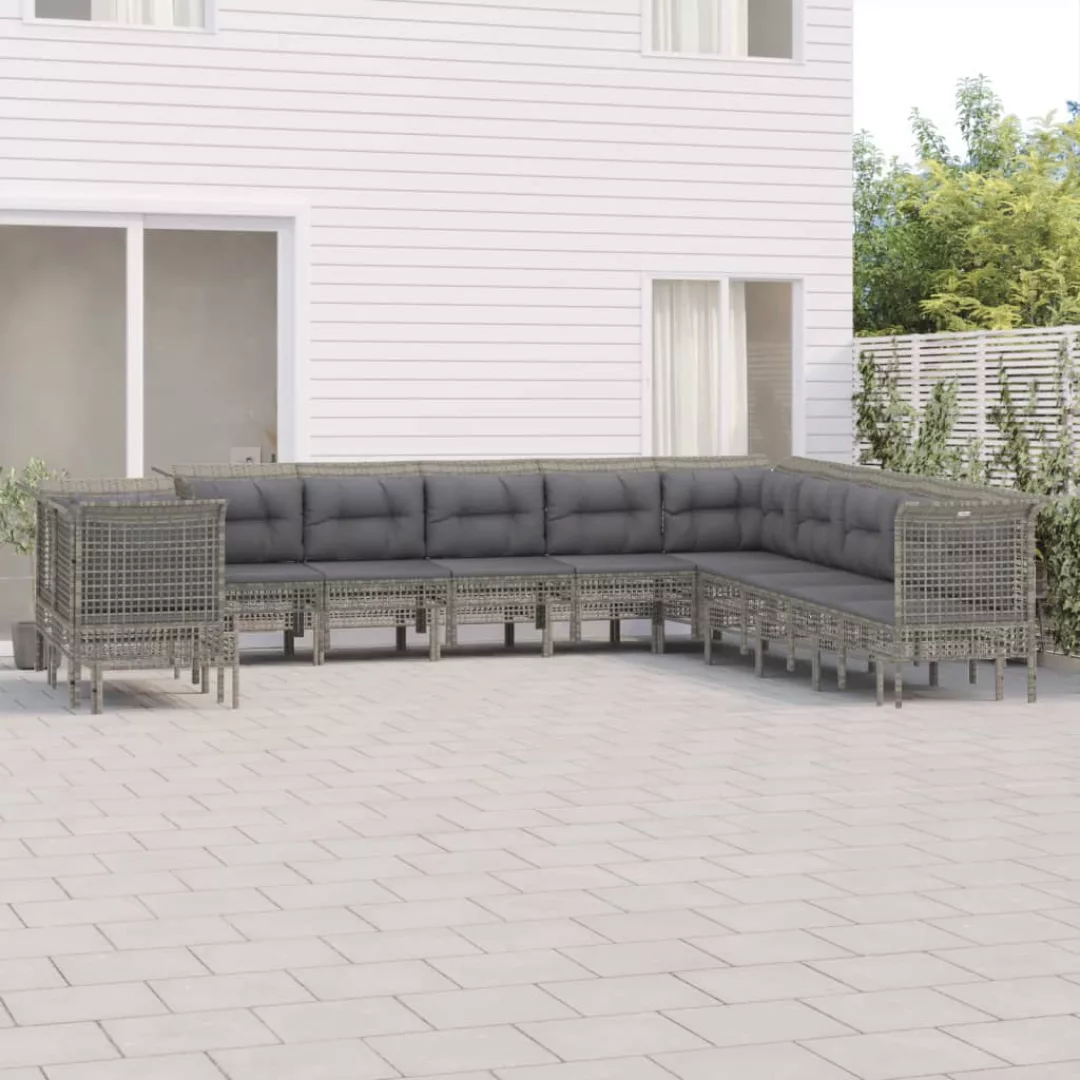 Vidaxl 11-tlg. Garten-lounge-set Mit Kissen Grau Poly Rattan günstig online kaufen