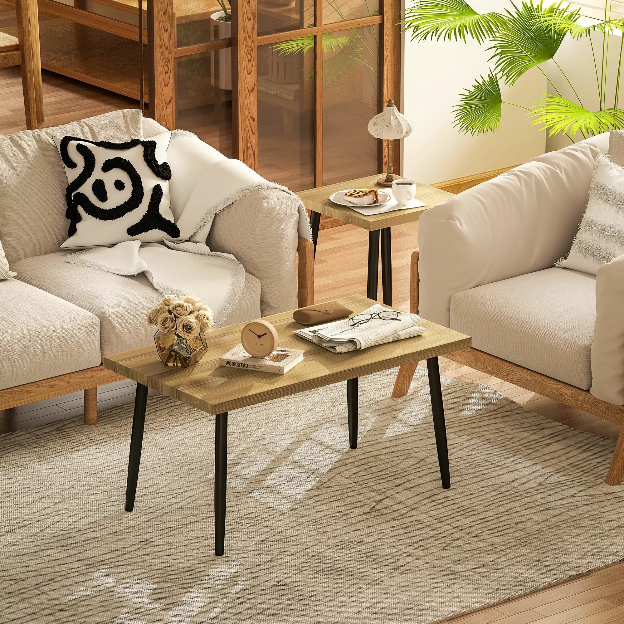 HOMCOM Couchtisch 2er Set Beistelltisch mit Stahlrahmen, Wohnzimmertisch Ka günstig online kaufen