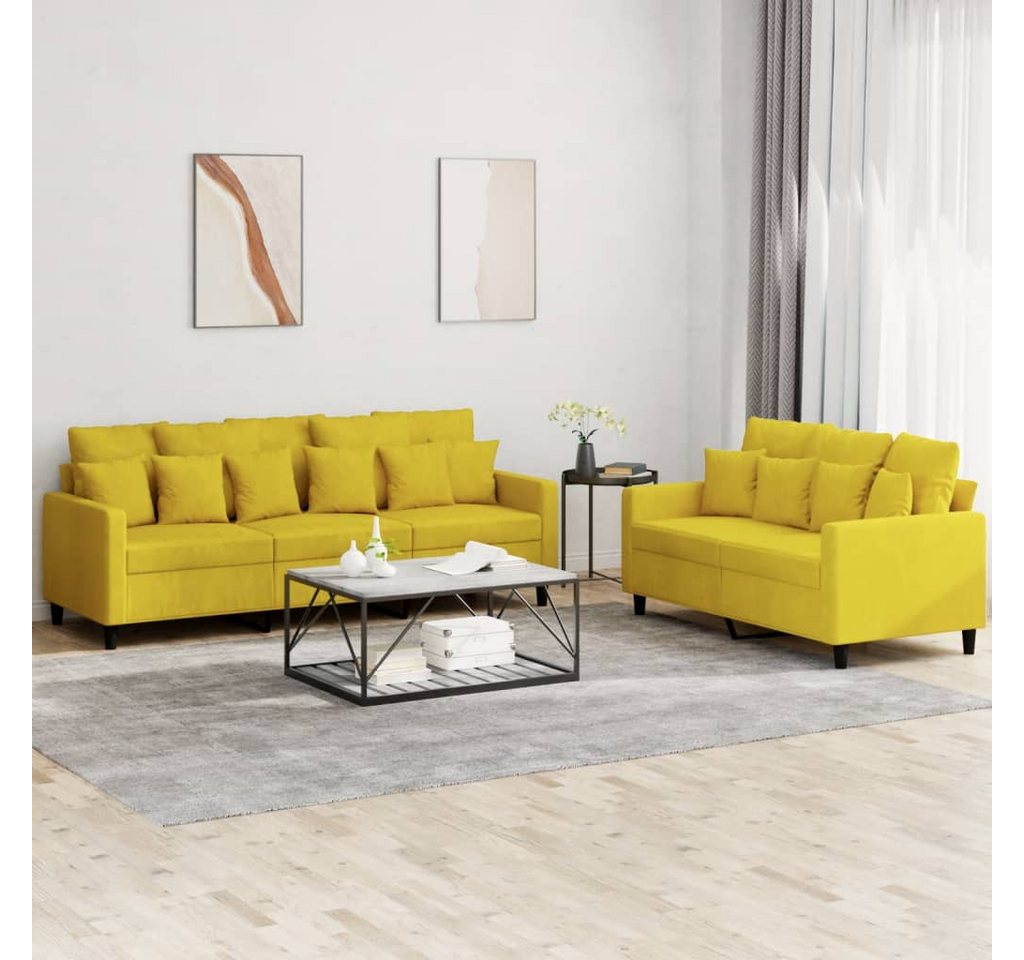 vidaXL Sofa Sofagarnitur Set mit Kissen Samt, 2-tlg., Gelb günstig online kaufen