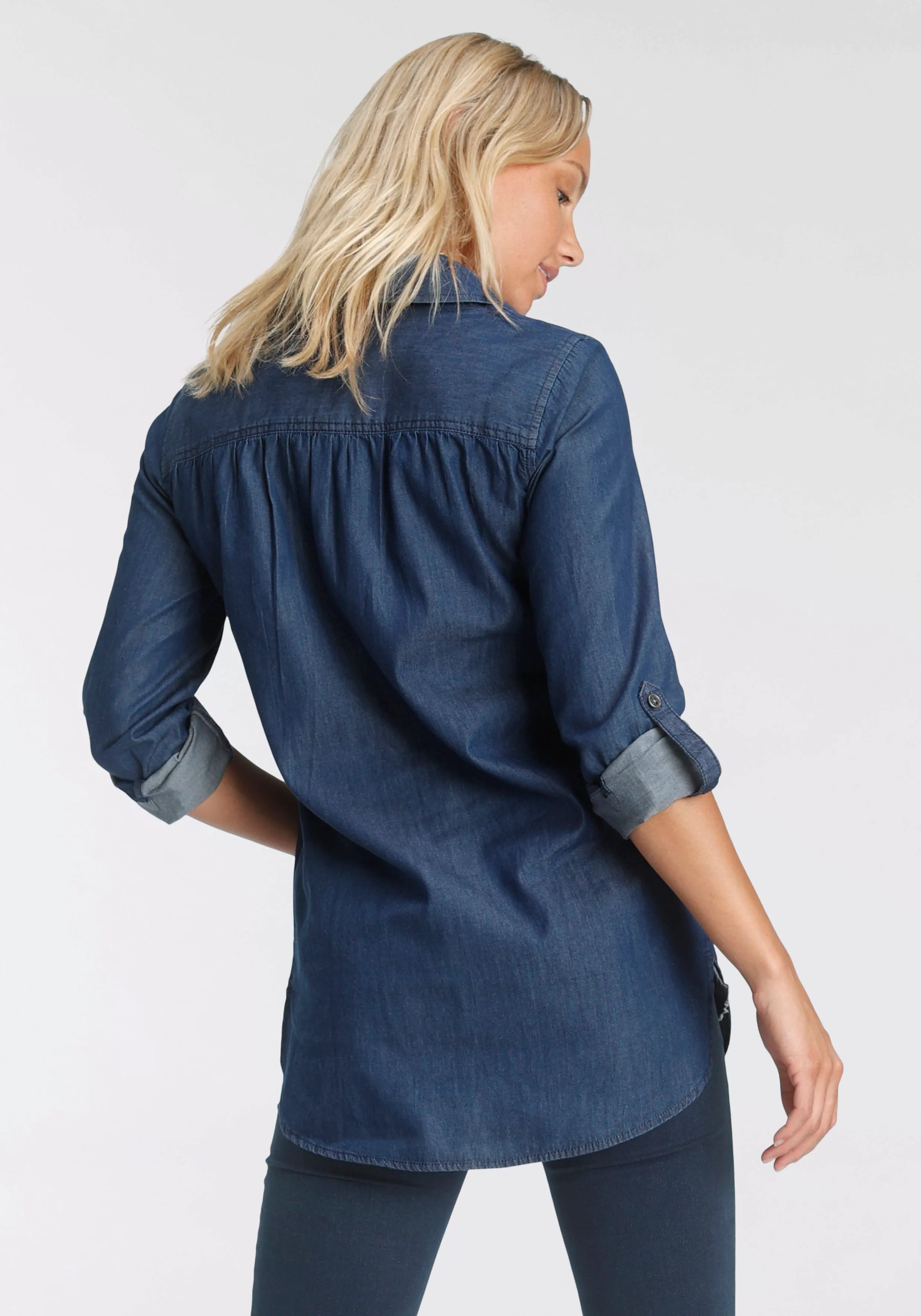 Arizona Jeansbluse Krempelärmel mit Riegel im Tunikastil günstig online kaufen