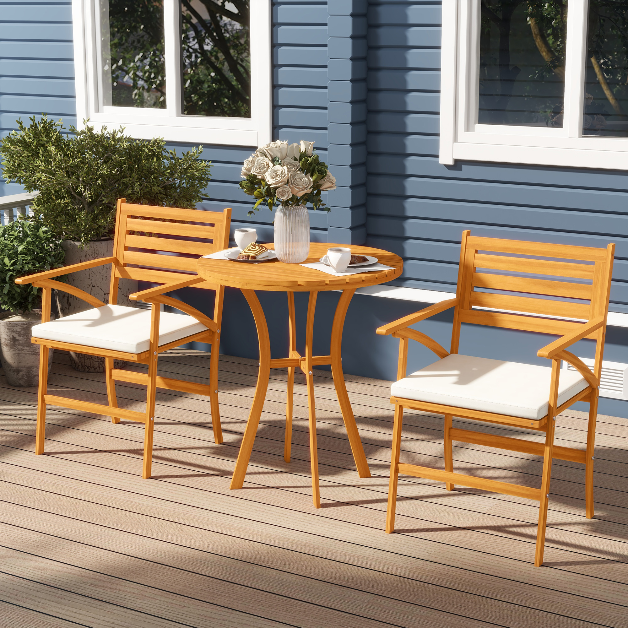 Outsunny Gartenmöbel-Set aus Kiefernholz, 1 runder Tisch und 2 Stühle, Gart günstig online kaufen