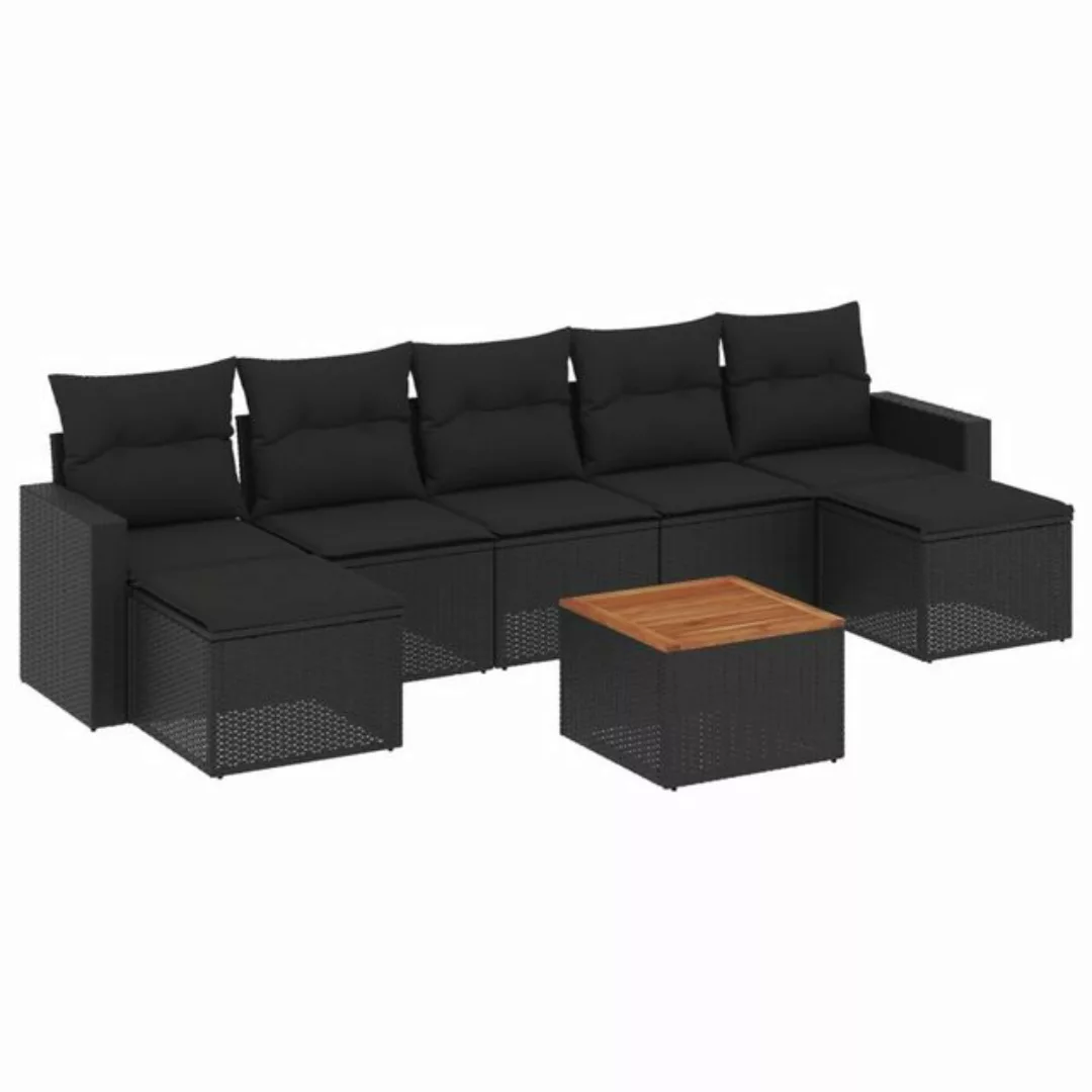 vidaXL Loungesofa 8-tlg. Garten-Sofagarnitur mit Kissen Schwarz Poly Rattan günstig online kaufen