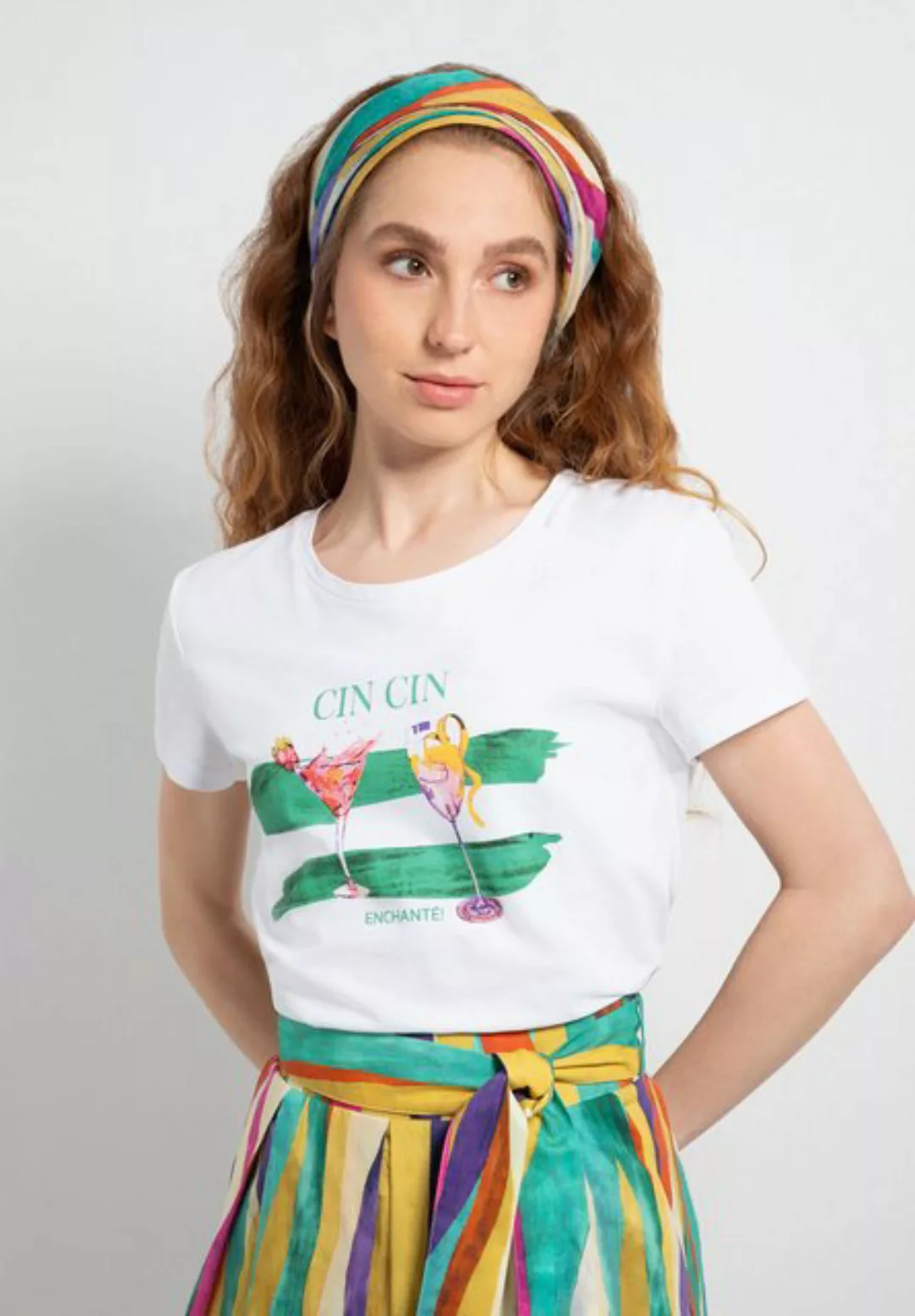 T-Shirt mit "Cin Cin"-Print, weiß, Sommer-Kollektion günstig online kaufen