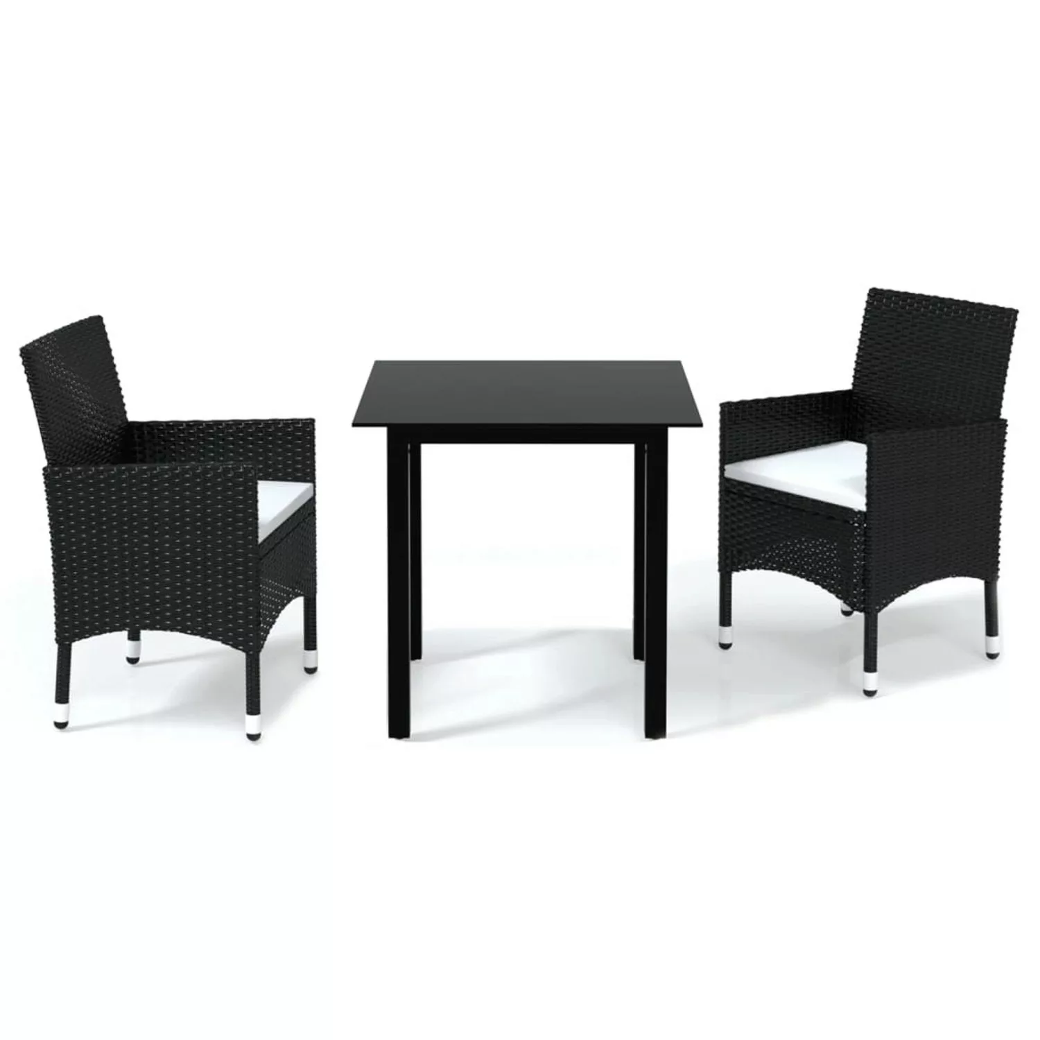 3-tlg. Garten-essgruppe Mit Kissen Poly Rattan Schwarz günstig online kaufen