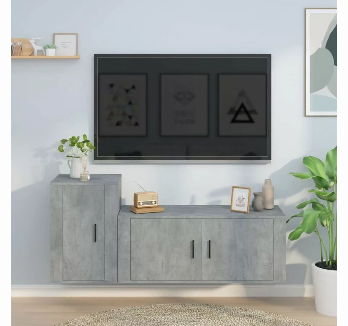 vidaXL TV-Schrank 2-tlg. TV-Schrank-Set Betongrau Holzwerkstoff (2-St) günstig online kaufen