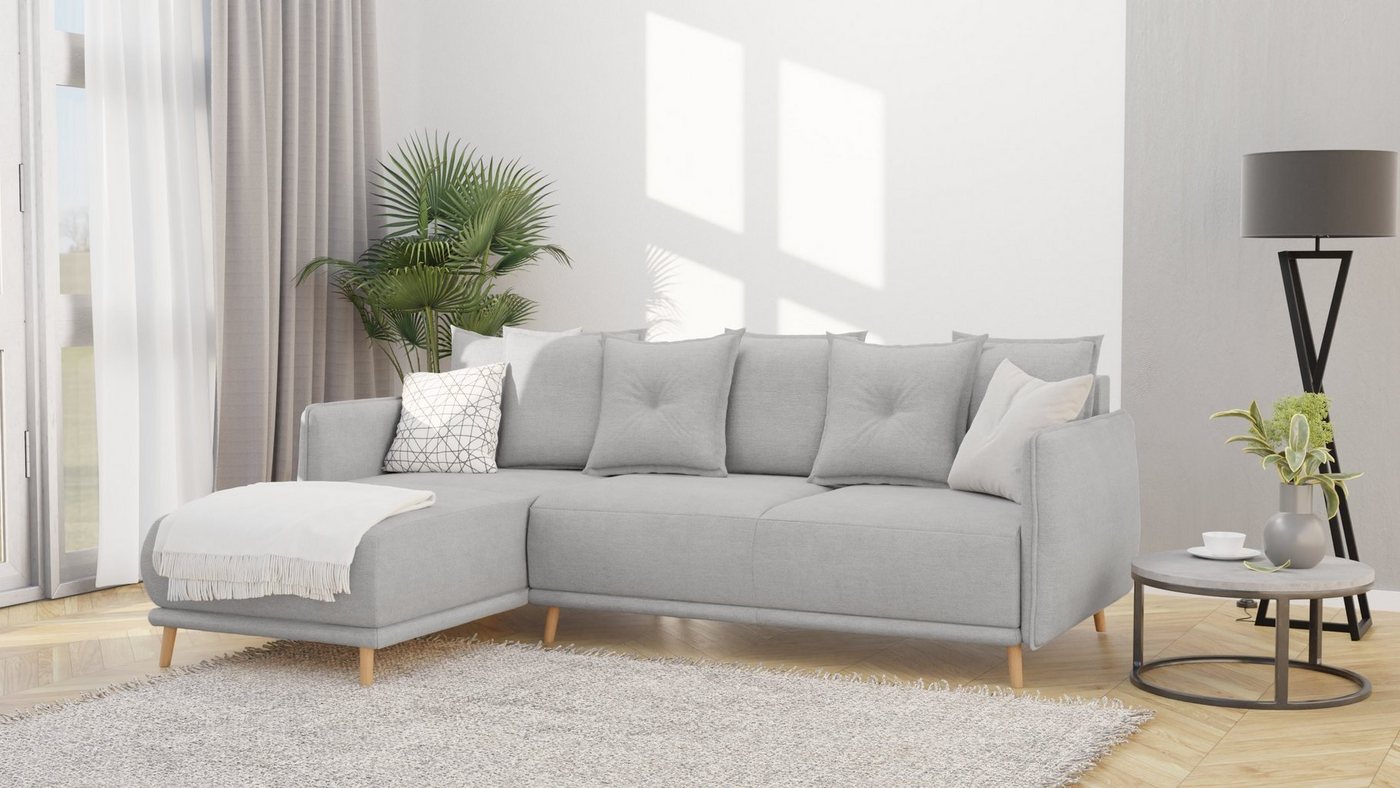 S-Style Möbel Ecksofa Lina mit Schlaffunktion, Bettkasten und Holzfüßen, au günstig online kaufen