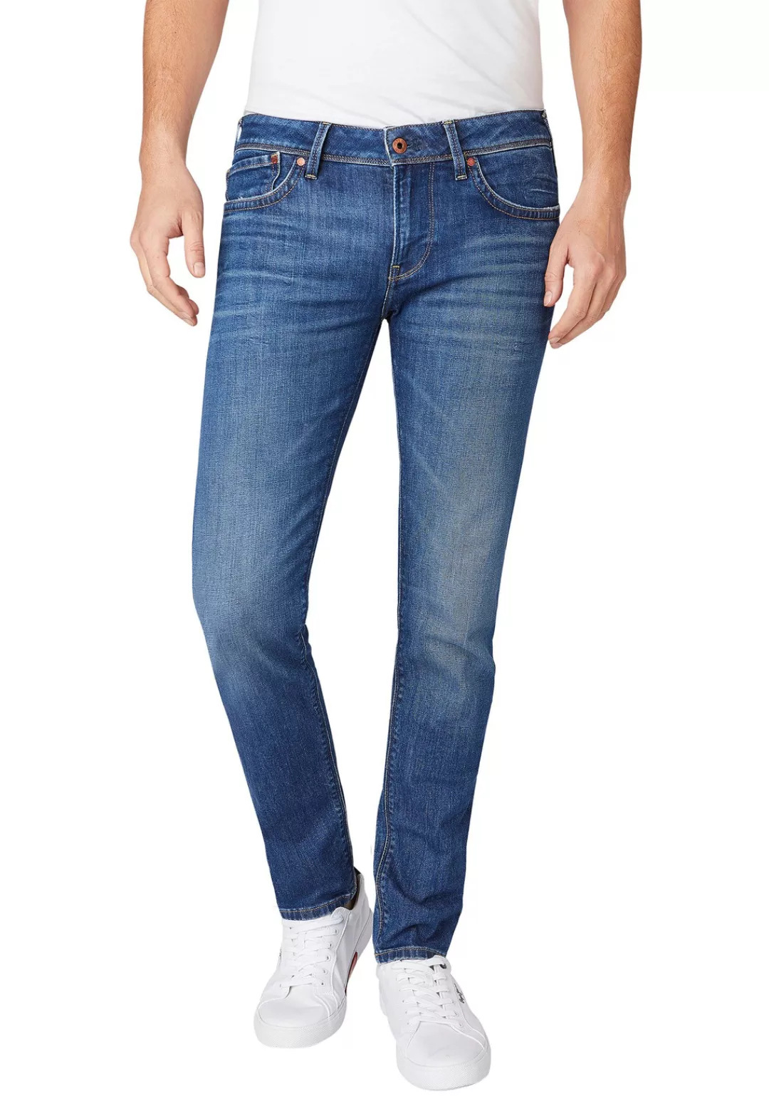 Pepe Jeans Herren Jeans Cash - Regular Fit - Blau - Streaky Stretch Medium günstig online kaufen