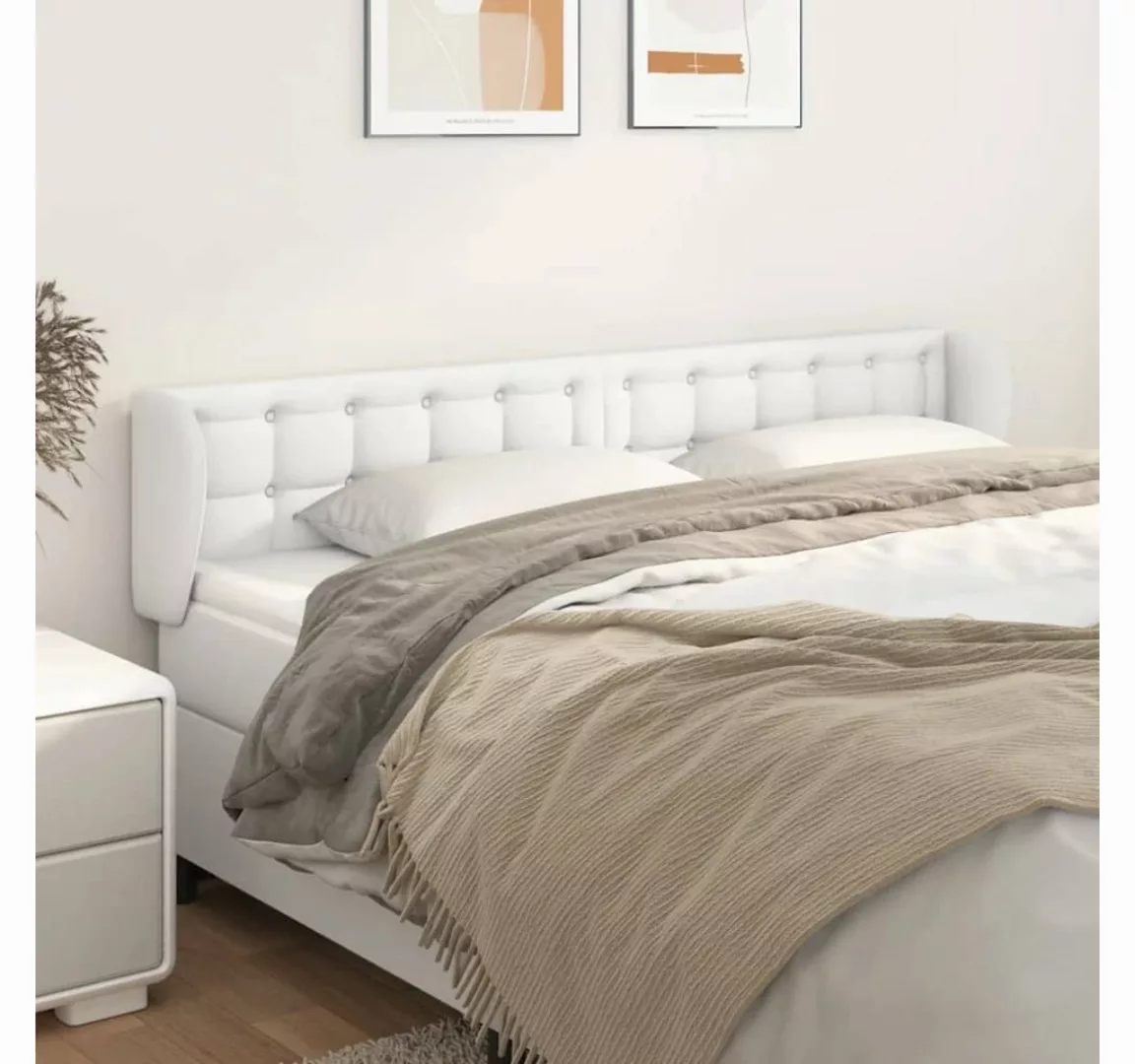 vidaXL Bett, Kopfteil mit Ohren Weiß 203x23x78/88 cm Kunstleder günstig online kaufen