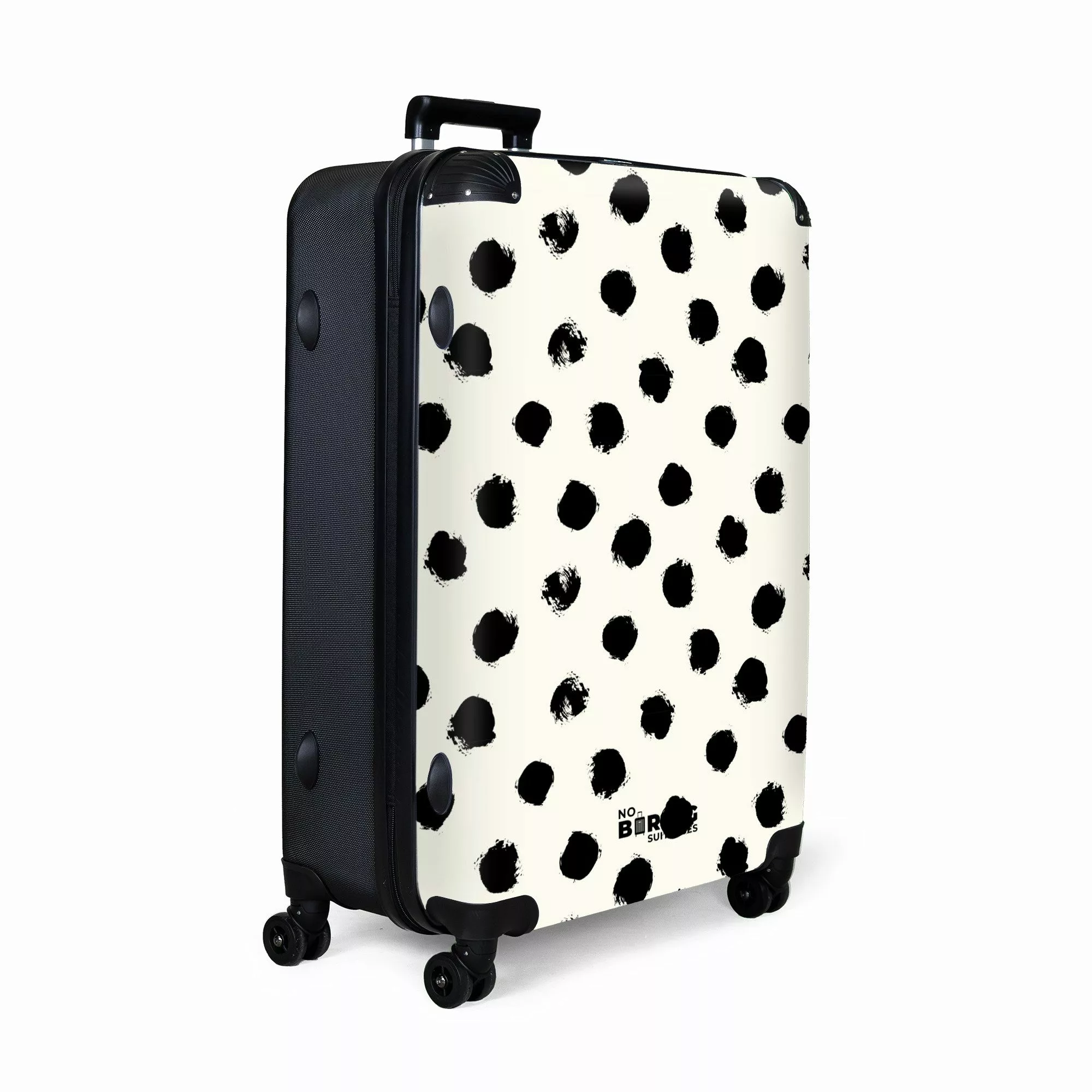 NoBoringSuitcases.com© Hartschalen-Trolley Weiß mit schwarzen Tupfen günstig online kaufen