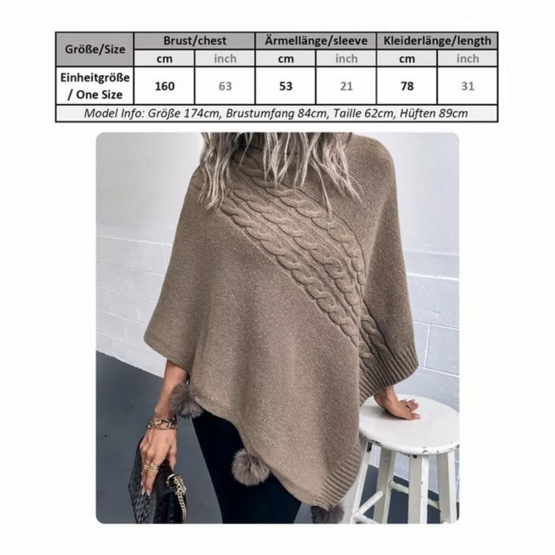 Vivi Idee Strickponcho Damen Strickponcho mit Kragen, Winter warme Schal Pu günstig online kaufen