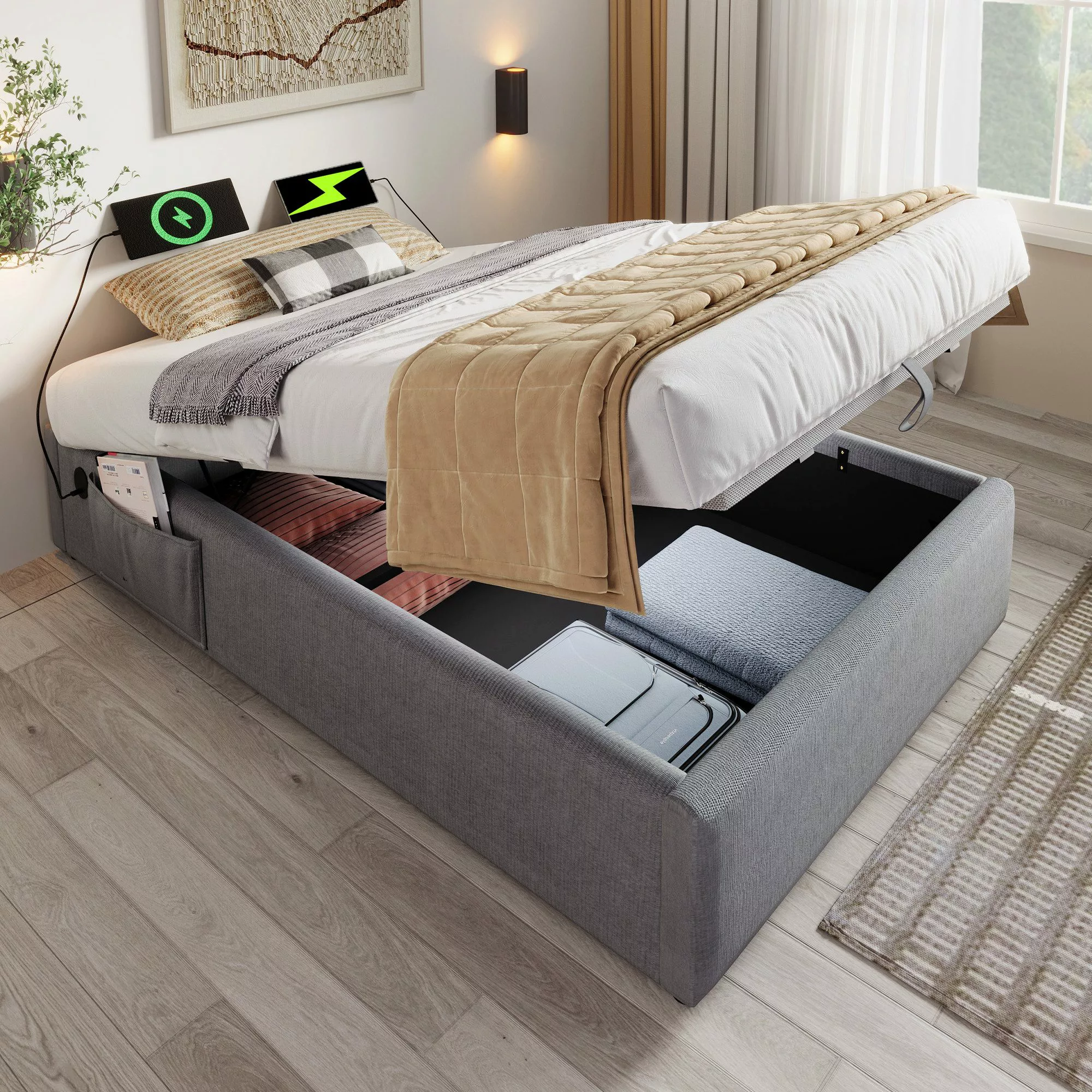 STILVORA Polsterbett Jugendbett 90x200cm mit Struraum,Einzelbett günstig online kaufen