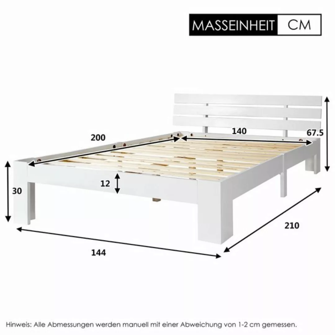 Celya Holzbett Massivholz Doppelbett mit Kopfteil, 200 x 140 cm, 100% Kiefe günstig online kaufen