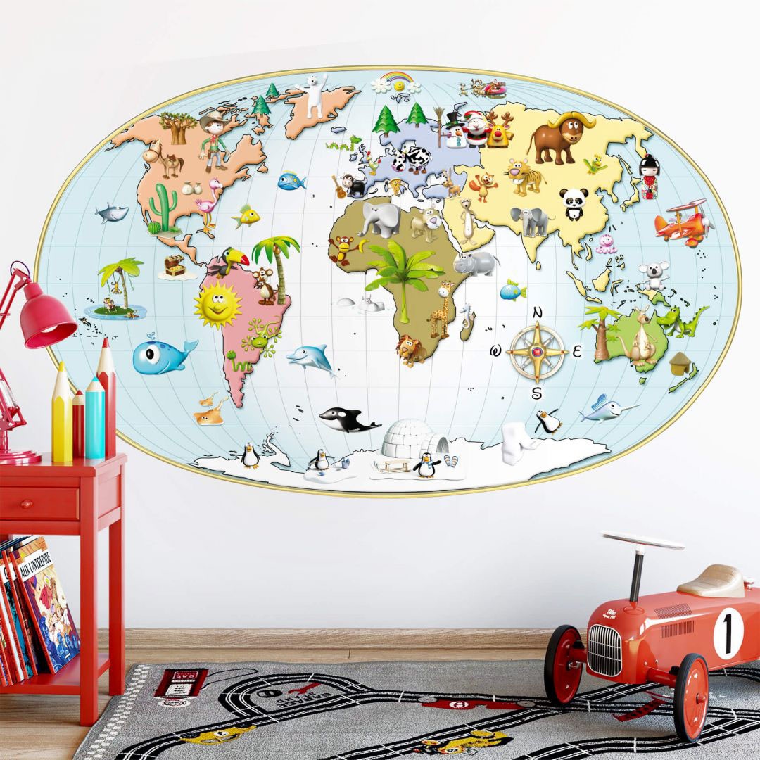 Wall-Art Wandtattoo »3D Kinder Weltkarte Lernhilfe«, (1 St.), selbstklebend günstig online kaufen