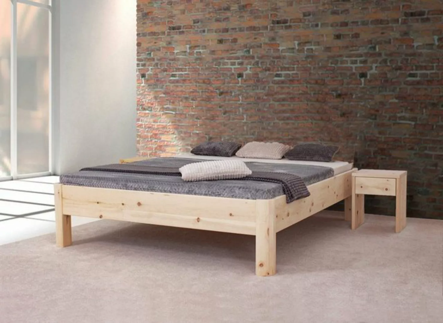 Natur24 Einzelbett Doppelbett Adela 160x200 Metallfrei Zirbe ohne Kopfteil günstig online kaufen