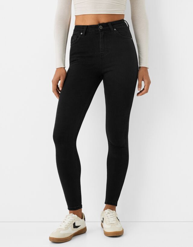 Bershka Skinny-Jeans Mit Sehr Hohem Bund Damen 38 Schwarz günstig online kaufen