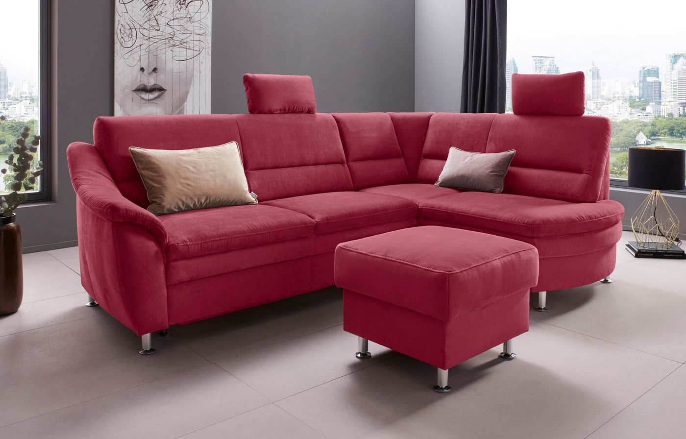 Places of Style Ecksofa "Cardoso L-Form", Federkern, wahlweise mit Bett, Sc günstig online kaufen